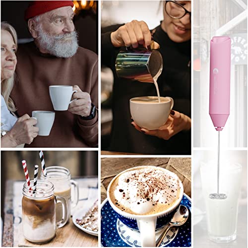 Image of Powerful Milk Frother Handheld Foam Maker, Mini Whisk Drink Mixer for Coffee, Cappuccino, Latte, Matcha, Hot Chocolate, No Stand, Pink