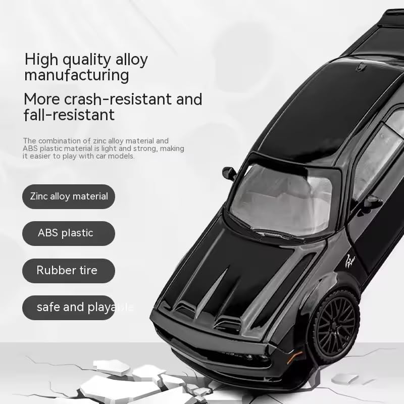 Image of Compatible for 1:32 Dodge Challenger SRT Toy Car Model, Diecast Collectible Pull Back Model Car with Sound and Light, Toy Gift Vehicles for Adults Kids Boys Girls, Black