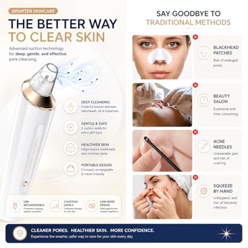 Image of 5 in 1 Multi-Function Blackhead Extractor Remover Device, Skin Cleaner, Pimple Removal Tool, Pimple Pore Cleaner Vacuum Suction Tool for Men and Women (White) (Multicolour) (off white)