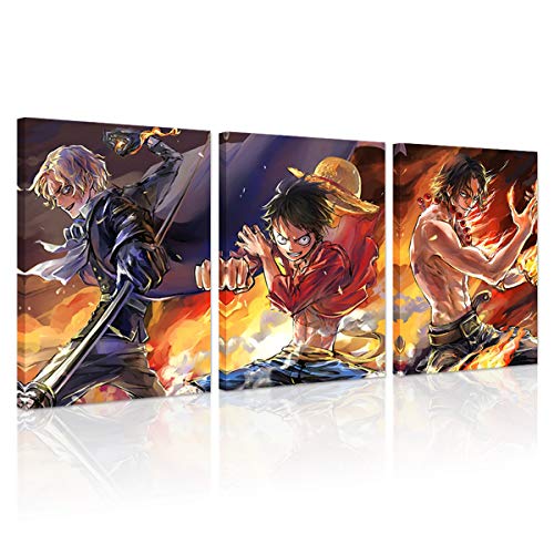 Jackethings One Piece Poster Luffy Anime Sabo Ace Prints on Canvas Wooden Framed Wall Decoration for Home Living Room Club Decor