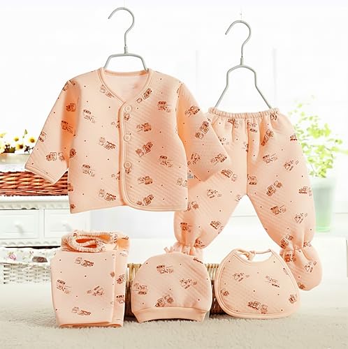 Image of Presents New Born Baby Summer Wear Printed Baby Clothes 5Pcs Sets 100% Cotton Boys Girls Unisex Baby Cotton /Summer or Flannel Suit Infant Clothes First Gift for New Born (0-6 Months)