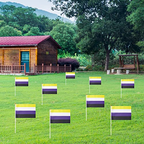 Image of GentleGirl 12 Pack Non-Binary Pride Rainbow Flags Non-Binary NB Small Mini Hand Held Stick Flag Gay LGBT Festival Party Parades Decorations