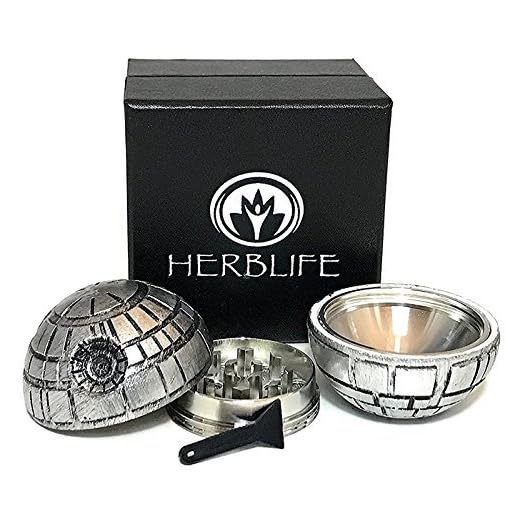 Death Star 3 Piece Herb Grinder With Pollen Scraper By Herb Life (Grinder is 2 Inches or 50 mm)