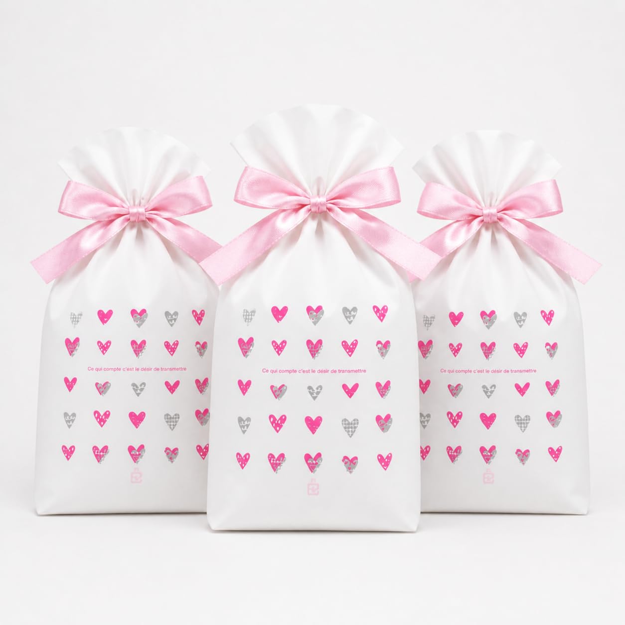 White Gold Polka Dot Gift Bags with Ribbon Tie for Chocolates, Kids Return Gifts, Birthday Party Favors, Candy & Small Gift Packing, Pack of [25 Pcs] (25Pcs Heart Ribbon Bag)-image-49