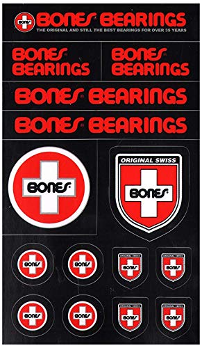 Bones Swiss Bearings Skateboard Sticker Sheet 15 Stickers - Sticker Graphic - Auto, Wall, Laptop, Cell, Truck Sticker for Windows, Cars, Trucks
