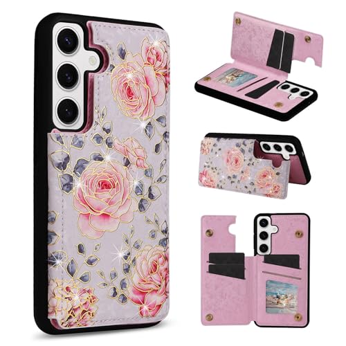 UEEBAI �E�H���b�g�P�[�X Samsung Galaxy S26 Plus 5G �J�[�h�z���_�[�t�� PU���U�[ �ԕ� �J�o�[ �L�b�N�X�^���h RFID�u���b�N �_�u�����C�N���X�v Rilievo �t�����[ �t���b�v�P�[�X ���f�B�[�X �K�[���Y - �p