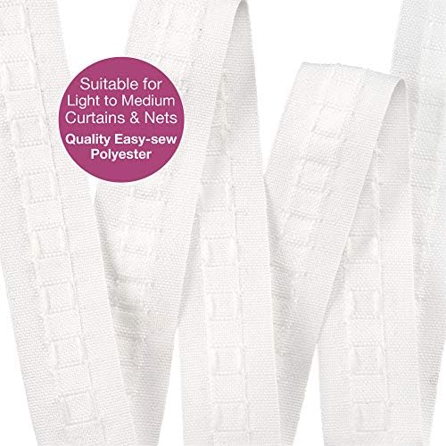 The Bead Shop 25mm 1 inch White Pencil Pleat Curtain Header Tape 10 Meters, Detachable Curtain