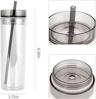 Vista 3 de Vaso de plástico con popote de doble pared con aislamiento de acrílico delgado con popote y tapa, 16 onzas, vaso de agua de moda delgado de doble