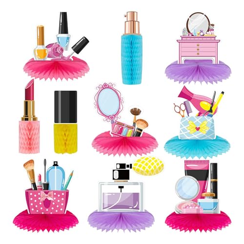 Bubaxuce 10 Piezas Decoraciones para Fiesta SPA Centro De Mesa Panal Maquillaje Adorno De Mesa 3D Cosméticos Esmalte De Uñas Lápiz Labial Tema De Chicas Accesorios para F