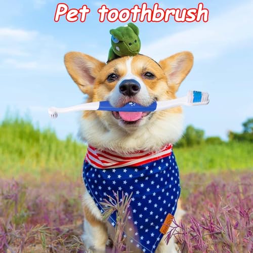 Image of Gosknor 3 Pcs Dual Headed Pet Toothbrush for Dogs & Cats, Soft Bristles Pet Teeth Brush Double Head Cleaning Toothbrush for Small and Large Dogs Cats Teeth Cleaning and Dental Care(Three Colors)