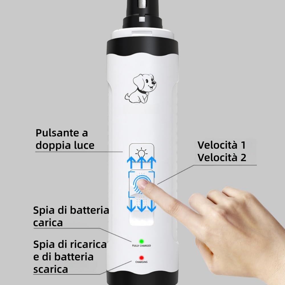MEIION Hiwoof Smooth Groom - Lima Elettrica per Cani Silenziosa, Lima Unghie Cani Piccoli e Grandi, Lima per Unghie silenziosa con Luce LED