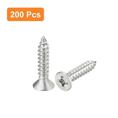Miniatura 3 de uxcell Tornillos de chapa de cabeza plana #6x58", 200 tornillos de madera Phillips Drive Tornillos de acero inoxidable 304 Autoperforantes