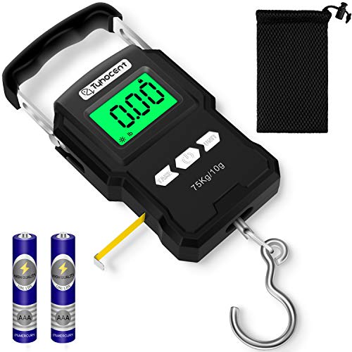 Preisvergleich Produktbild Tyhocent Angelwaage, 75 kg, beleuchteter LCD-Bildschirm, tragbar, elektronische Balance, digitale Fischhaken, Hängewaage mit Maßband, Tragetasche und Batterie im Lieferumfang enthalten