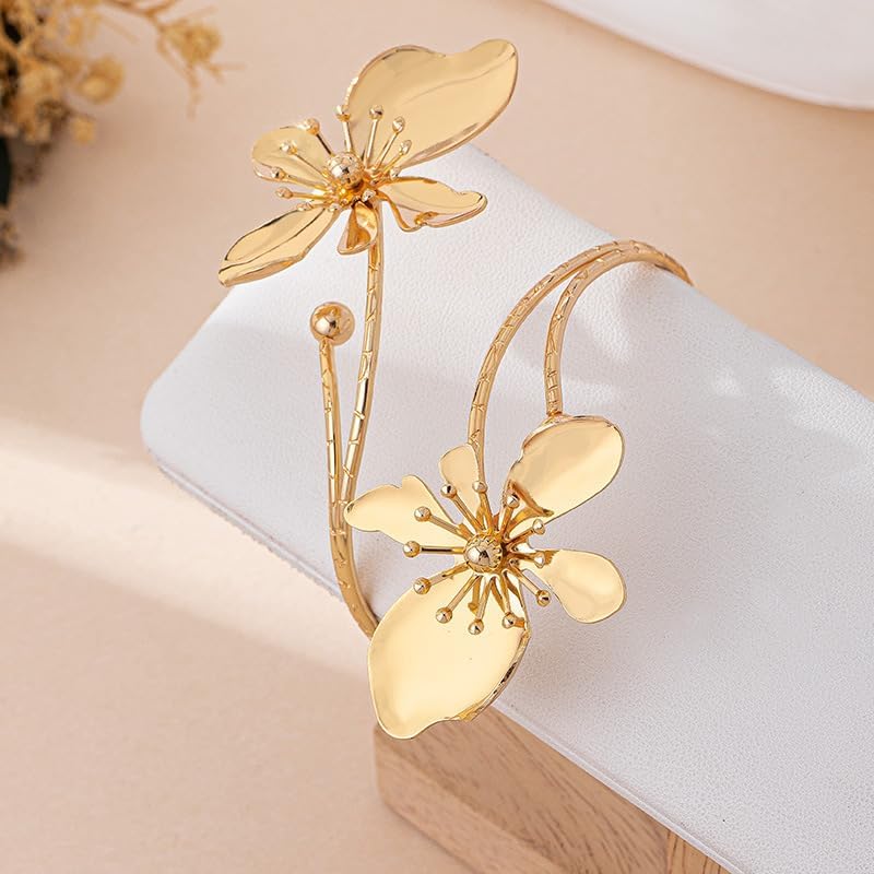 Colorful Flower Arm Cuff Bracelet for Women Adjustable Upper Arm Bangle Coil Swirl Armlet Armband Minimalist Upper Arm Cuff Summer Beach Jewelry Gifts Statement Party Jewelry - Image 3