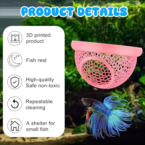 Image of Pink Floating Betta Hide & Shrimp Cave - 3D Printed Aquarium Hammock, Feeding Ring & Resting Spot for Betta Fish, Shrimp & Small Fish (Eco-Safe PLA)