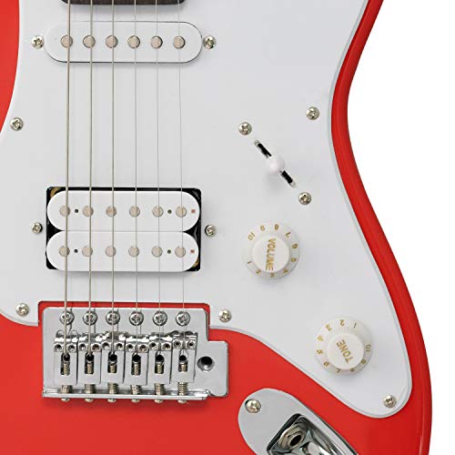 Cnz Audio St Mini Electric Guitar - Fiesta Red Body, Maple Neck, 3/4 Short Scale Guitar (7/8 Size), Rosewood Fingerboard, Single & Humbucker Pickups #TOP3