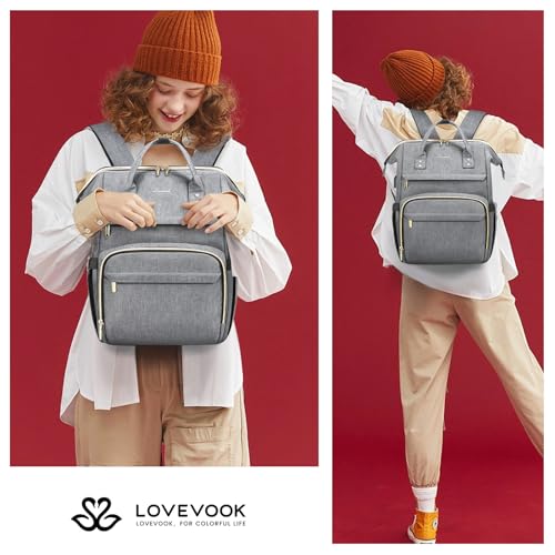 LOVEVOOK Laptop Backpack for Women,15.6 Inch Professional Womens Travel Backpack Purse Computer Laptop Bag Nurse Teacher Backpack,Waterproof College Work Bags Carry on Back Pack with USB Port,Grey by LOVEVOOK - Used condition - Image 7