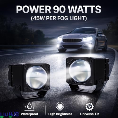 Image of LIU HJG Ultra Bright Led Mini Laser Cannon Fog Light Waterproof & Dustproof Power 90W 12V DC Power Yellow White & Red Devil Eye Light Reflection Universal fit for All Bikes & Car Models (Pack of 2)