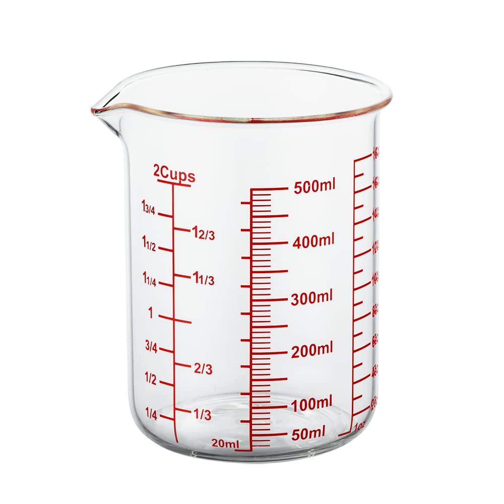 High Borosilicate Glass Measuring Cup-V-Shaped Spout，Glass Measuring Beaker for Kitchen or Restaurant, Easy to Read, 500 ML (16 Oz, 2 Cup)