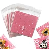 Artboil 100pcs Lovely Small Self Adhesive Treat Bag Cellophane Bag Cookie Bag, Homemade, Party, Wedding Favor Bag, for Bakery, Biscuit, Candy - Pink (3.94' x 3.94')