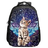SARA NELL Angel Cat in Galaxy Backpack for Boys Girls, Durable Bookbag with 2 Main Compartment, Side Pockets, Kindergarten Elementary Backpack, 15.7 Inches