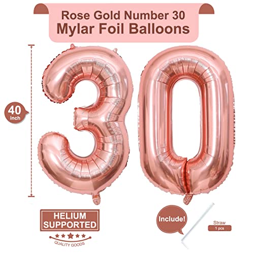 Image of LHOAVWE 40 Inch Rose Gold 30 Number Balloons, Giant Jumbo Huge 30 Foil Mylar Helium Number Digital Balloons, Dirty 30th Birthday Party, 30th Anniversary Events Party