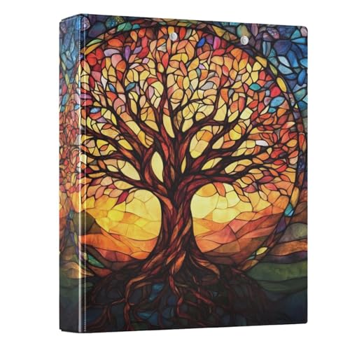 Image of 3 Ring Binder Tree of Life with Leaf 1.5 inch Binders Three Ring Binders with Clipboard Fit 8.5'' x 11'' Paper 3 Interior PVC Clear Pockets for Office Supplies