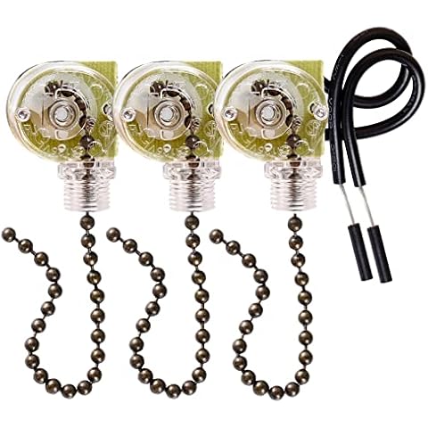 Topbuti 3 Pack Ceiling Fan Switch Zing Ear ZE-109 Two-Wire Light Switch, Wall Lights Pull Chain Switch Control Replacement with Pull Chain for Ceiling Fan Light, Wall Lamps, Cabinet Light Cover