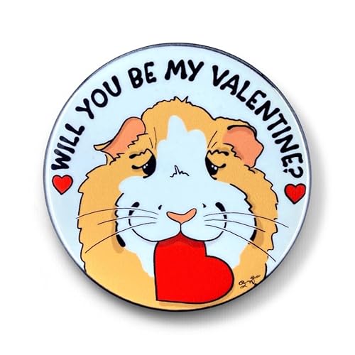 Guinea Pig Valentine's Day Pinback Button, Retro Exotic Pet Art Gift, Handmade Accessories 2.25
