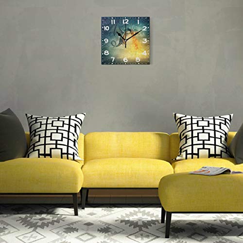 Naanle Magic Flying Angry Fantasy Dragon Spray Fire Print Square Wall Clock Decorative, 8 Inch Battery Operated Quartz Analog Quiet Desk Clock For Home,Office,School #TOP3