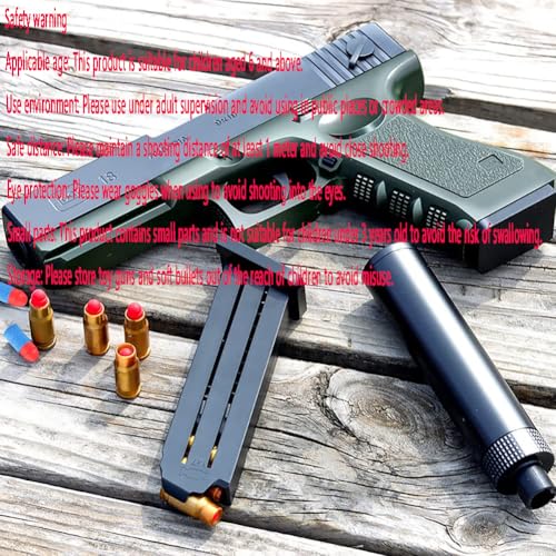 Miękki pistolet kulowy, pistolet do zabawy z miękką kulą, pistolet dziecięcy z tłumikiem, do modelu pistoletu dla 12 + prezentów dla dzieci (zielony)