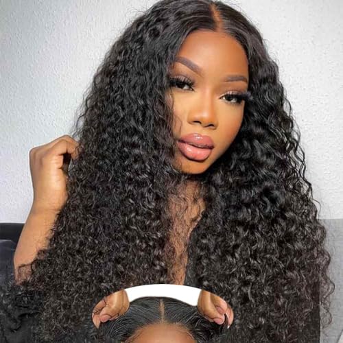 Image of Srakuw Wear and Go Glueless Wigs Human Hair Pre Plucked Pre Cut 4x4 Lace Front Wigs for Black Women for Beginners Curly Human Hair Wig (28 Inch)