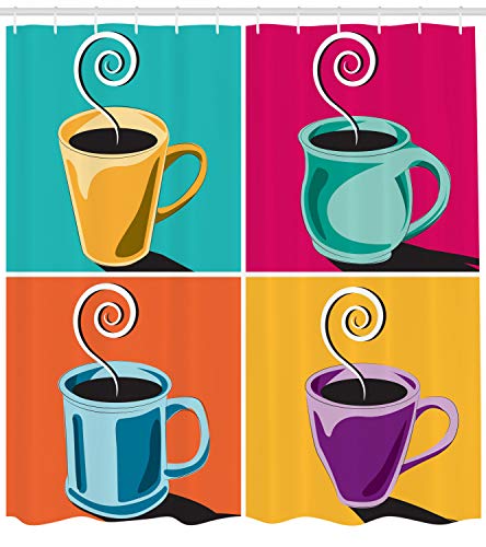 Lunarable Coffee Shower Curtain, 4 Latte Mugs Hot Drinks Relax