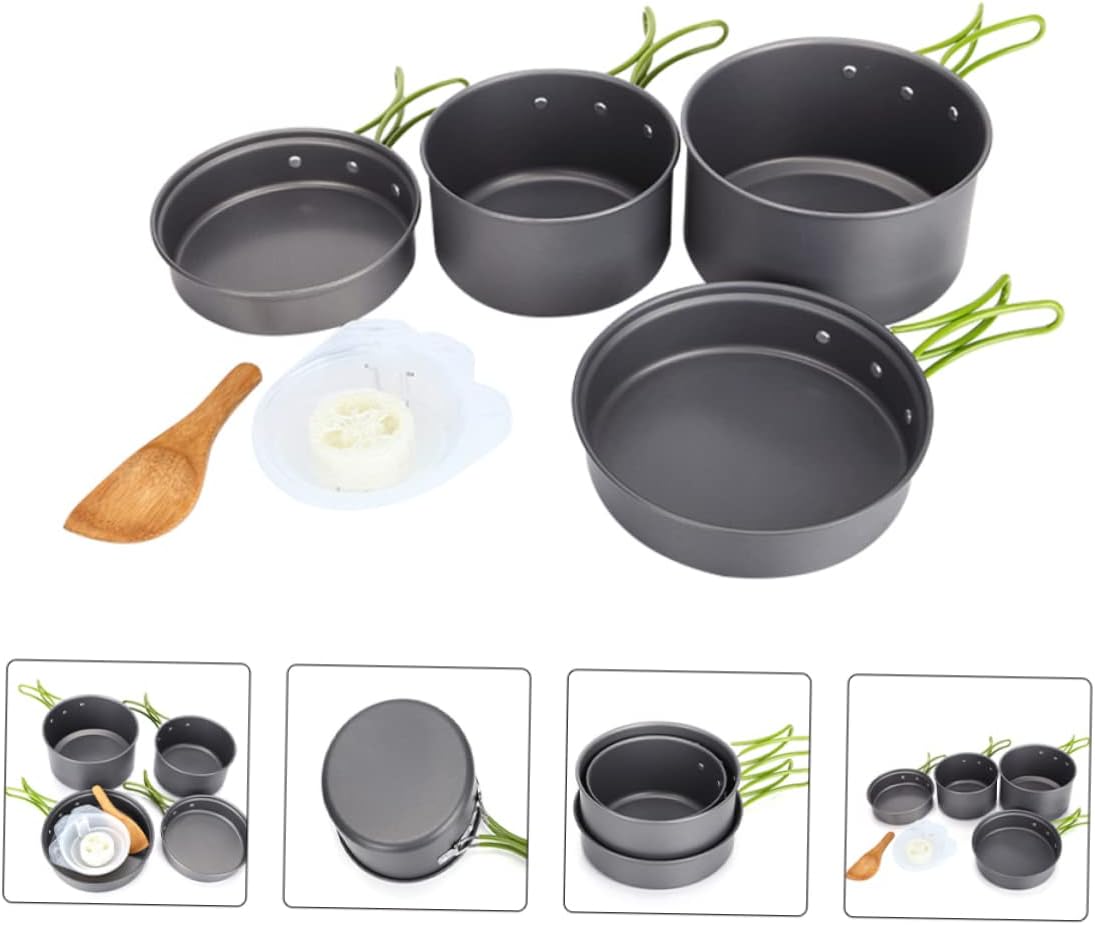 Happyyami 1set Portable Outdoor Cooking Pot and Pan Set Lightweight Camping Cookware for Picnic Boiling Frying and More Non-Stick Design for Easy Cleanup and Convenient Carrying