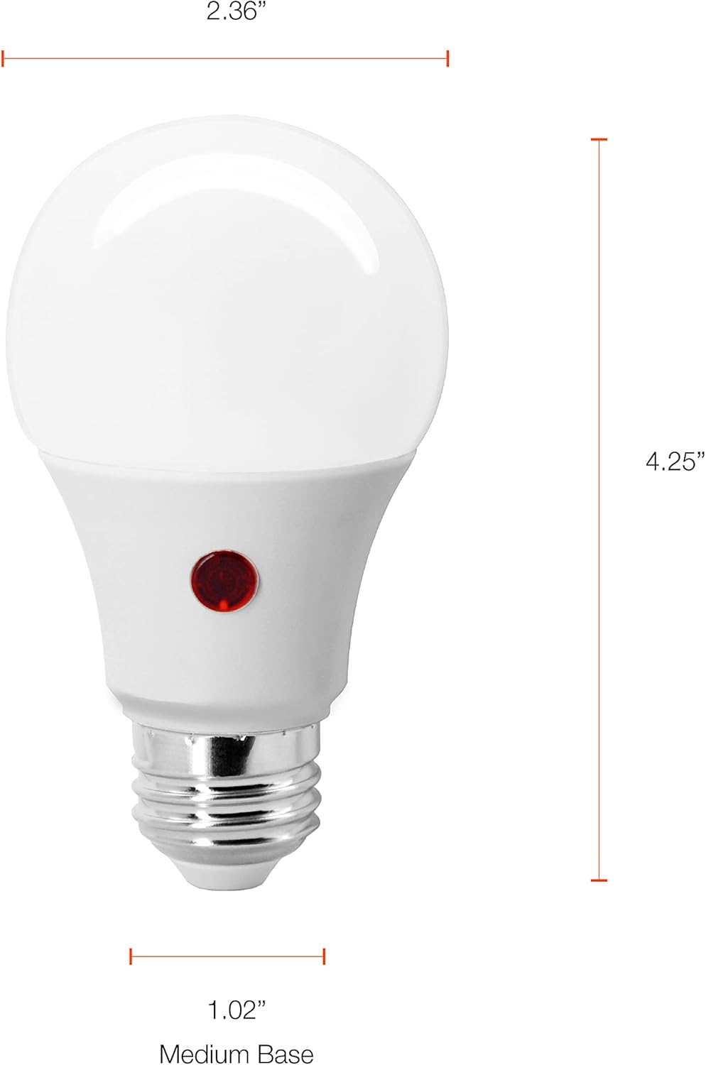 Diagram showing dimensions of SYLVANIA A19 LED bulb.