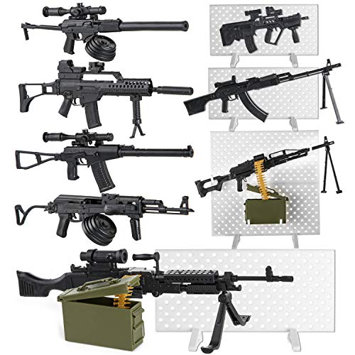 PROLOSO 8 Set Miniature Toy Machine Guns with Display Board SMG Rifles Toys for Boys Kids Building Toys