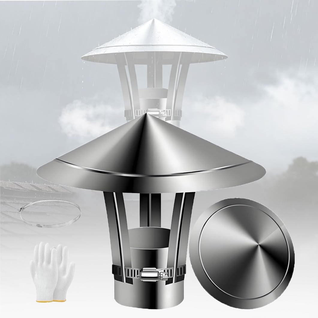 Tappo per Camino in Acciaio Inossidabile Inox Camino Cappello | Comignolo In Acciaio Inox Cono Con Retina Copertura Del Camino Copertura Antipioggia Copertura Del Tetto 8.8 in（220mm）