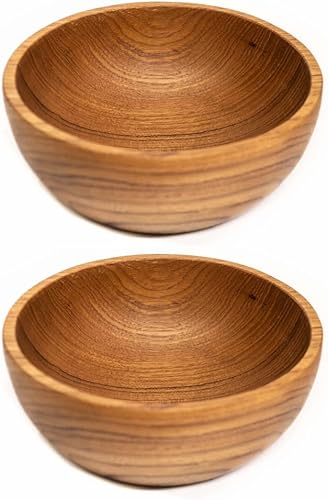 Juego de 4 cuencos regulares de madera de teca javanesa clásica de 6 pulgadas, perfectos para uso diario, aptos para el calor y el frío, ultra