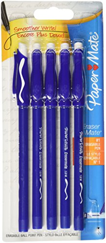 Paper Mate® EraserMate® Pens, Medium Point, 1.0 mm, Blue Barrel, Blue Ink, Pack Of 5