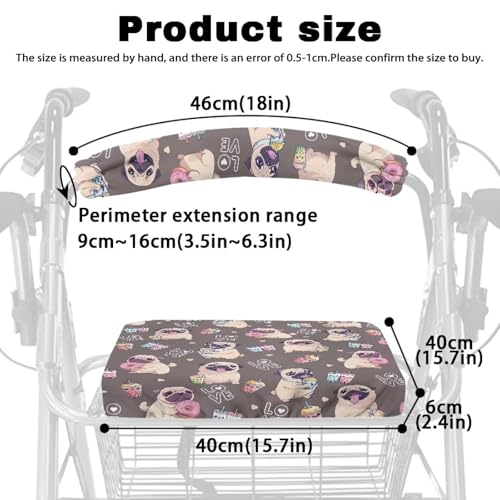 Image of Rollator Accessories, Pug Soft Walker Seat and Backrest Covers, Universal Seat Covers for Seniors with Adjustable Fit