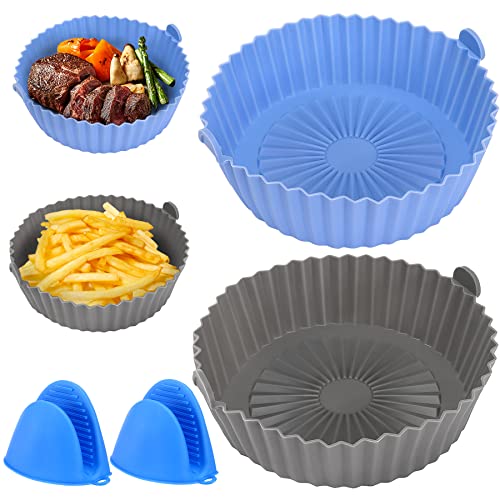 2 Stück Air Fryer Silikon Topf 20,3 cm Wiederverwendbare Luftbratpfanne Ofenzubehör Runde Tablett Ersatz von Pergamentpapier Liner Einfache Reinigung Runde Silikoneinlagen Cover