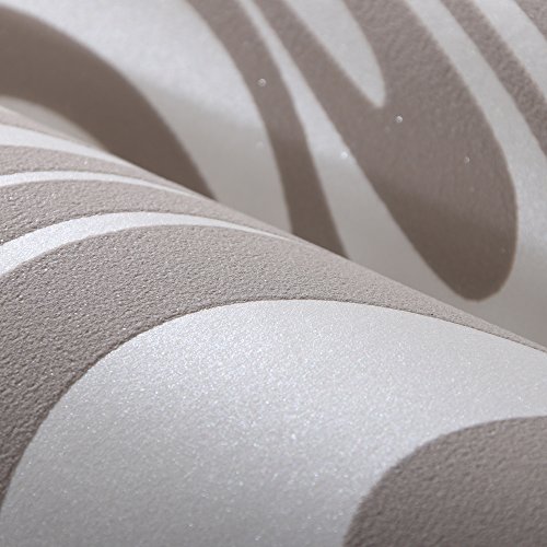 Qihang Modern Abstract Curve 3D Wallpaper Roll Mural Papel De Parede Flocking For Striped Cream-White&Silver Color 0.7M X 8.4M=5.88Sqm #TOP6