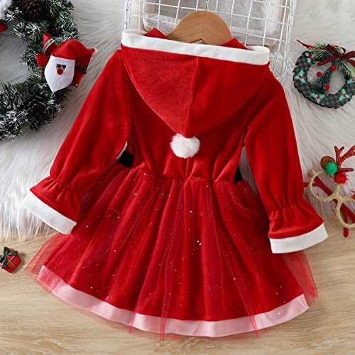 Dresses Toddler Girl 4T Toddler Girls Long Sleeve Christmas Hooded Fleece Tulle Princess Dress Baby Lace (Red, 18-24 Months) #TOP1