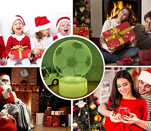 Image of i-CHONY Soccer Gifts Night Light for Kids,Soccer 3D Illusion Lamp 16 Colors Dimmable Bedroom Decor Bedside Lamp,with Remote & Smart Touch,Birthday Xmas Idea Gift for Boys Girls Kids