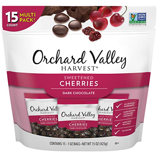 Orchard Valley Harvest Dark Chocolate Covered Cherries, 1 Ounce Bags (Pack of 15), Gluten Free, Non-GMO, No Artificial Ingredients