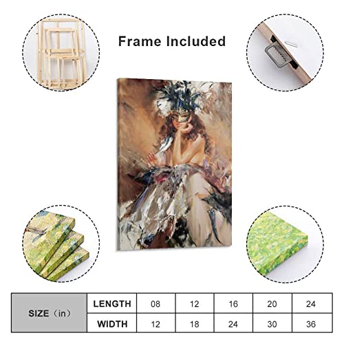 Retro Art Figure Poster Wearing Reverse Plume Mask Sexy Lady Office Oil Painting Wall Decoration Canvas Painting Wall Art Poster For Bedroom Living Room Decor 24X36Inch(60X90Cm) Frame-Style-1 #TOP1