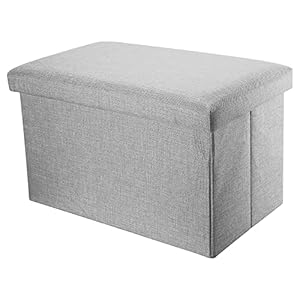 Intirilife Pouf Pliable 78x38x38 cm en Gris Alaska – Boîte de Rangement Décorative en Tissu Aspect Lin pour Gagner de l’espace – Tabouret Coffre Siège