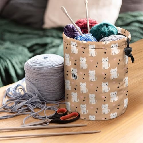 Image of Sellikakes Cute Cat Heart Yarn Bag Crochet Organizer Knitting Bags, Mini Yarn Holder for Crocheting Project Store Skein Ball, Needles Accessories