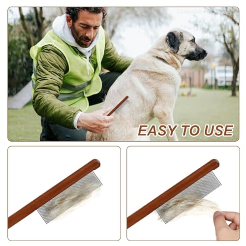 Image of Emily Pets Grooming Comb for Dogs & Cats | Wooden Handle | Flea & Lice Remover | Detangler for Long & Short Hair | Pet Hair Comb for Small & Medium Pets (Small)