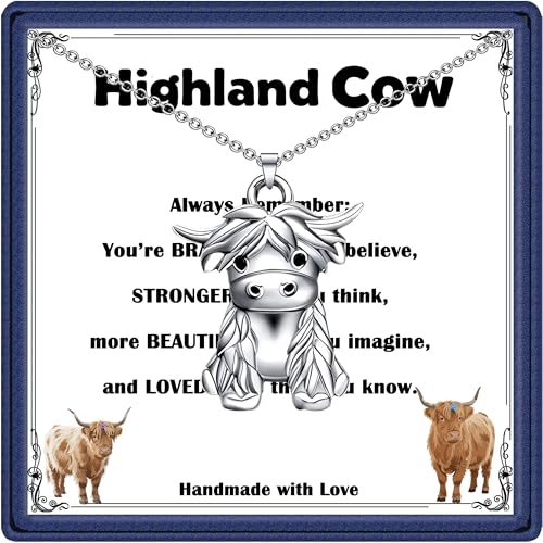 Yvesmillauly Bracelets Cute Highland Cow Pendant Necklace for Women Highland Cow Lovers Gift Inspirational Jewelry Gift for Birthday Christmas Mothers Day (Highland Cow Necklace)